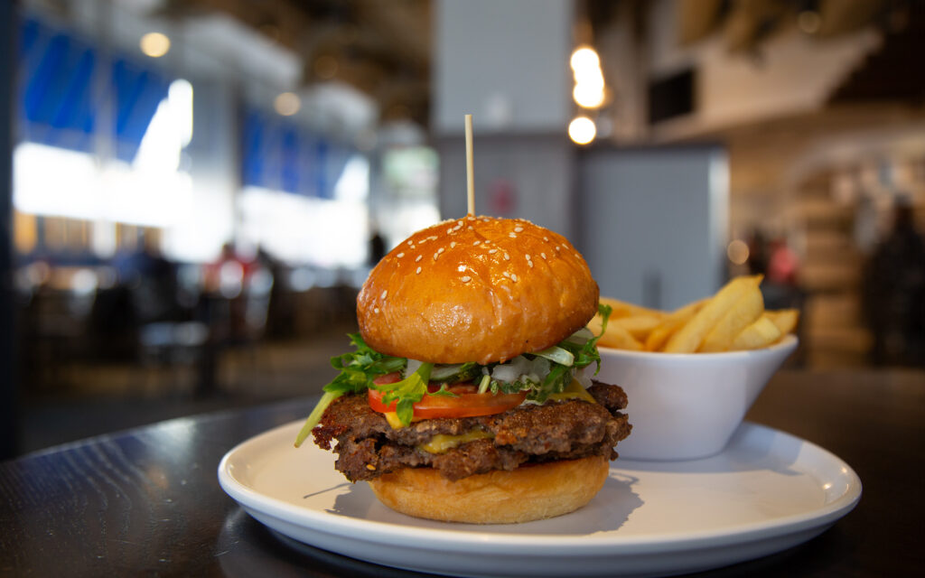 Hamburger and Fries on Table @ the Docket